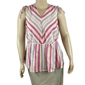 Lane Bryant Striped Tie Shoulder Top Size 18/20 Multicolor Linen Blend